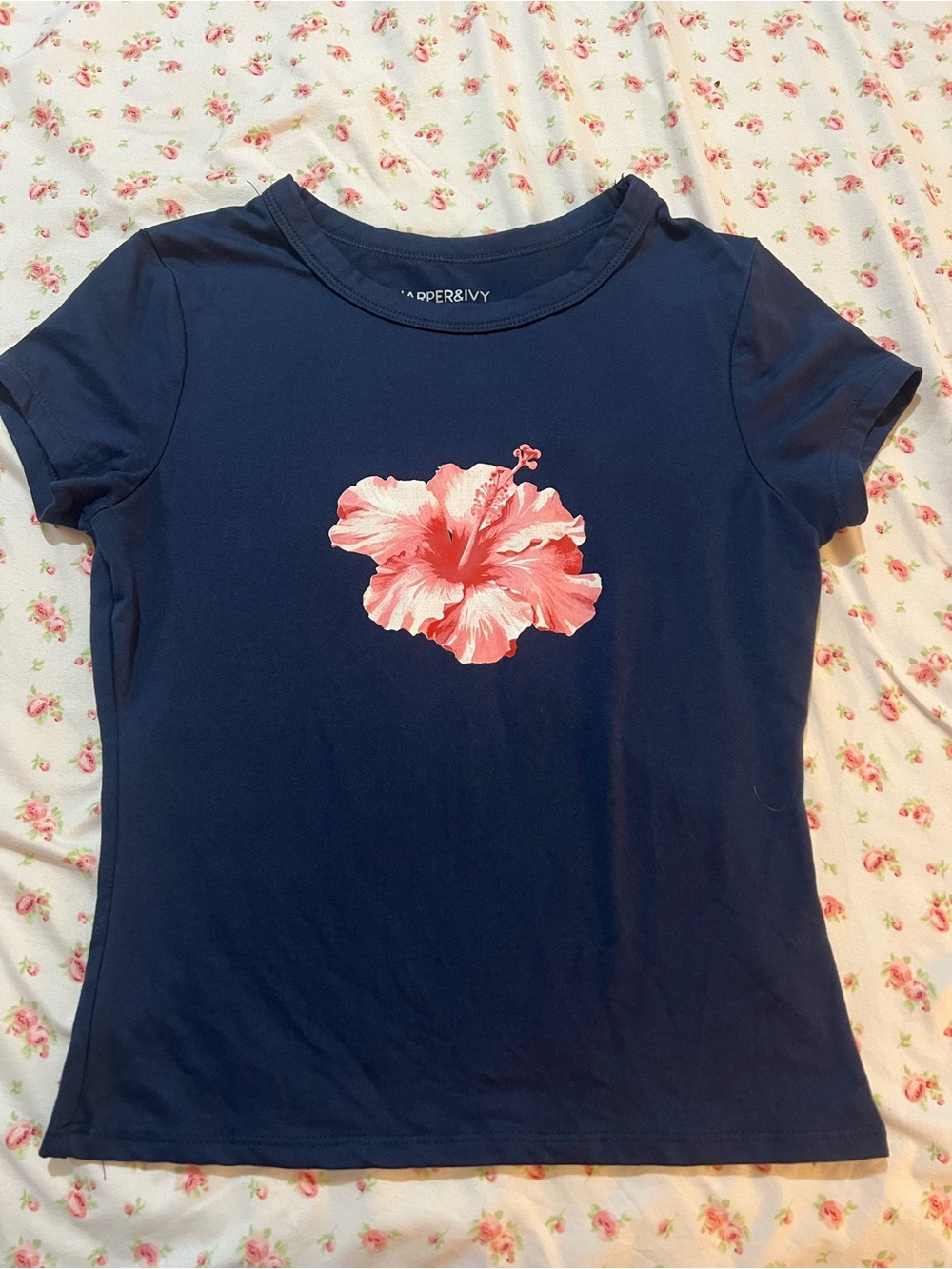 Harper&ivy Navy Tee with Pink Floral Print